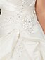 baratos Vestidos de Casamento-Linha A Decote V Cauda Corte Cetim Alças Regulares Formal Tamanhos Grandes Vestidos de casamento feitos à medida com Miçangas / Apliques / Saia com Pregas em Cascata 2020
