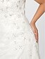 Χαμηλού Κόστους Νυφικά Φορέματα-Φορεματα για γαμο Τρομπέτα / Γοργόνα Τετράγωνη Λαιμόκοψη Κανονικοί ιμάντες Ουρά μέτριου μήκους Σιφόν Νυφικά φορέματα Με Χάντρες Διακοσμητικά Επιράμματα 2024