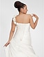 levne Svatební šaty-A-Linie Svatební šaty Jedno rameno Dlouhá vlečka Satén Bez ramínek Společenské Jednoduché Malé bílé Větší velikosti s Nabíraná sukně Nabírání Květiny 2021