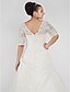 voordelige Trouwjurken-Trouwjurken A-lijn V-hals Halve mouw Kapelsleep Taft Bruids jurken Met Kralen Appliqués 2024