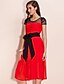 זול TS שמלות-שחור שמלה - שרוולים קצרים וינטאג&#039; שחור אדום