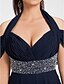 preiswerte Abendkleider-Eng anliegend Elegant Offener Rücken Abiball Formeller Abend Kleid Halter Kurzarm Pinsel Schleppe Chiffon mit Gerafft Perlenstickerei 2020