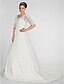 cheap Wedding Dresses-A-Line Wedding Dresses V Neck Chapel Train Taffeta Half Sleeve See-Through with Beading Appliques Side-Draped 2021