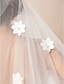 abordables Velos de novia-de un nivel de lápiz de tul borde vals boda velo con flores de satén / perlas