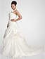 preiswerte Hochzeitskleider-A-Line Wedding Dresses One Shoulder Sweep / Brush Train Satin Strapless Formal Simple Little White Dress Plus Size with Pick Up Skirt Draping Flower 2021