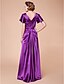cheap Mother of the Bride Dresses-Sheath / Column V Neck Floor Length Stretch Satin Mother of the Bride Dress with Draping / Side Draping / Criss Cross by / Petal Sleeve