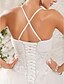 levne Svatební šaty-Plesové šaty Svatební šaty Špagetová ramínka Extra dlouhá vlečka Tyl Bez rukávů s Korálky Nabírání Výšivka 2020