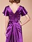 cheap Mother of the Bride Dresses-Sheath / Column V Neck Floor Length Stretch Satin Mother of the Bride Dress with Draping / Side Draping / Criss Cross by / Petal Sleeve