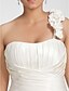 cheap Wedding Dresses-A-Line Wedding Dresses One Shoulder Sweep / Brush Train Satin Strapless Formal Simple Little White Dress Plus Size with Pick Up Skirt Draping Flower 2021