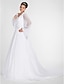 cheap Wedding Dresses-Ball Gown A-Line Wedding Dresses V Neck Court Train Chiffon Long Sleeve Formal Plus Size Illusion Sleeve with Beading Appliques 2022 / Bell Sleeve