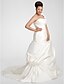 cheap Wedding Dresses-A-Line Wedding Dresses One Shoulder Sweep / Brush Train Satin Strapless Formal Simple Little White Dress Plus Size with Pick Up Skirt Draping Flower 2021