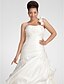 preiswerte Hochzeitskleider-A-Line Wedding Dresses One Shoulder Sweep / Brush Train Satin Strapless Formal Simple Little White Dress Plus Size with Pick Up Skirt Draping Flower 2021