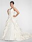 cheap Wedding Dresses-A-Line V Neck Court Train Satin Regular Straps Formal Plus Size Made-To-Measure Wedding Dresses with Beading / Appliques / Pick Up Skirt 2020