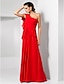 cheap Evening Dresses-Sheath / Column Empire Wedding Guest Formal Evening Dress One Shoulder Sleeveless Floor Length Chiffon with Draping Slit 2022