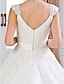 abordables Vestidos de novia-Salón Vestidos de novia Escote en Pico Capilla Organza Encaje perlado Tirantes Comunes con Cuentas Apliques 2020