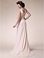 Χαμηλού Κόστους Φορέματα για τη Μητέρα της Νύφης-Γραμμή Α Φόρεμα Μητέρας της Νύφης Λουλουδάτο Λαιμόκοψη V Ουρά Σιφόν Αμάνικο με Χιαστί Χάντρες Βολάν 2023