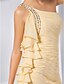 Χαμηλού Κόστους Βραδινά Φορέματα-Ίσια Γραμμή Κομψό Επίσημο Βραδινό Στρατιωτικός Χορός Φόρεμα Ένας Ώμος Μακρύ Σιφόν με Κρυστάλλινη λεπτομέρεια Χάντρες Βολάν 2022