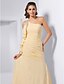 Χαμηλού Κόστους Βραδινά Φορέματα-Ίσια Γραμμή Κομψό Επίσημο Βραδινό Στρατιωτικός Χορός Φόρεμα Ένας Ώμος Μακρύ Σιφόν με Κρυστάλλινη λεπτομέρεια Χάντρες Βολάν 2022