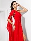 お買い得  Aftonklänningar-Sheath Red Green Dress Empire Wedding Guest Formal Evening Dress One Shoulder Sleeveless Floor Length Chiffon with Draping Slit 2024