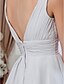 זול שמלות כלה-אולם שמלות חתונה גזרת A צווארון V רצועות רגילות באורך הקרסול שיפון שמלות כלה עם אסוף חרוזים 2024