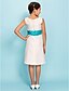 cheap Junior Bridesmaid Dresses-A-Line / Sheath / Column V Neck Knee Length Taffeta Junior Bridesmaid Dress with Sash / Ribbon / Side Draping / Flower / Spring / Summer / Fall / Apple / Hourglass