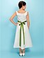 cheap Junior Bridesmaid Dresses-Princess Tea Length Junior Bridesmaid Dress Wedding Party Satin Sleeveless Square Neck with Sash / Ribbon / Fall / Winter / Spring / Apple / Hourglass