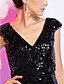 cheap Cocktail Dresses-Sheath / Column Little Black Dress Beaded &amp; Sequin Holiday Homecoming Cocktail Party Dress V Neck Short Sleeve Short / Mini Sequined with Feathers / Fur Sequin 2021