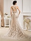 cheap Wedding Dresses-Mermaid / Trumpet Wedding Dresses Sweetheart Neckline Sweep / Brush Train Chiffon Lace Regular Straps Wedding Dress in Color with Bowknot Sash / Ribbon 2020