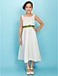 cheap Junior Bridesmaid Dresses-Princess Tea Length Junior Bridesmaid Dress Wedding Party Satin Sleeveless Square Neck with Sash / Ribbon / Fall / Winter / Spring / Apple / Hourglass