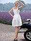 cheap Wedding Dresses-A-Line Wedding Dresses Scoop Neck Short / Mini Taffeta Regular Straps Little White Dress with Sash / Ribbon Draping 2020