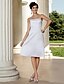 cheap Wedding Dresses-A-Line Wedding Dresses Strapless Knee Length Organza 3/4 Length Sleeve Little White Dress with Side-Draped 2020