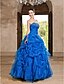 preiswerte Abendkleider-Ballkleid Vintage inspiriert Quinceanera Formeller Abend Kleid Trägerlos Ärmellos Boden-Länge Organza mit Perlenstickerei Kaskaden Rüschen 2021