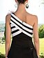 cheap Cocktail Dresses-A-Line Color Block Homecoming Cocktail Party Dress One Shoulder Sleeveless Short / Mini Satin with Appliques 2022