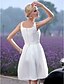 billiga Brudklänningar-A-linje Bröllopsklänningar Scoop Neck Kort / mini Taft Regelbundna band Liten vit klänning med Bälte / band Draperad 2020