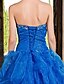 preiswerte Abendkleider-Ballkleid Vintage inspiriert Quinceanera Formeller Abend Kleid Trägerlos Ärmellos Boden-Länge Organza mit Perlenstickerei Kaskaden Rüschen 2021