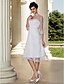 billiga Brudklänningar-A-linje Bröllopsklänningar Axelbandslös Knälång Organza 3/4 ärm Liten vit klänning med Sidodraperad 2020