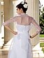 abordables Robes de Mariée-Trapèze Robes de mariée Sans Bretelles Mi-long Organza Manches 3/4 Petites Robes Blanches avec Drapée sur le côté 2020