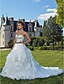 preiswerte Hochzeitskleider-Ballkleid Sweetheart Kathedralen Schleppe Organza / Satin Maßgeschneiderte Brautkleider mit Perlenstickerei / Geraffter Rock / Schärpe / Band durch LAN TING BRIDE® / Glanz &amp; Glamour