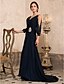 cheap Special Occasion Dresses-A-Line Empire Dress Formal Evening Sweep / Brush Train 3/4 Length Sleeve V Neck Chiffon V Back with Crystals 2022