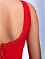 preiswerte Cocktailkleider-Eng anliegend Cocktailparty Kleid V-Ausschnitt Ärmellos Kurz / Mini Kunstseide mit Bandverzierungen 2020