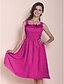 cheap Bridesmaid Dresses-Princess / A-Line Straps Knee Length Chiffon Bridesmaid Dress with Pleats / Ruched / Flower