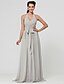 cheap Bridesmaid Dresses-A-Line Princess V Neck Halter Floor Length Chiffon Bridesmaid Dress with Draping Sash / Ribbon Ruched by LAN TING BRIDE®