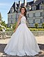 cheap Wedding Dresses-Wedding Dresses A-Line Scoop Neck Regular Straps Floor Length Lace Bridal Gowns With Sash / Ribbon Ruched 2024