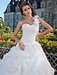 levne Svatební šaty-Svatební šaty Plesové šaty Jedno rameno Bez ramínek Na zem Organza Svatební šaty S Nabíraná sukně Květiny 2024