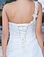 cheap Wedding Dresses-Sheath / Column One Shoulder Sweep / Brush Train Chiffon Made-To-Measure Wedding Dresses with Beading / Appliques / Side-Draped by LAN TING BRIDE® / Sparkle &amp; Shine