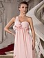 cheap Special Occasion Dresses-Sheath / Column Elegant Formal Evening Military Ball Dress One Shoulder Sleeveless Floor Length Chiffon with Ruched Flower 2021