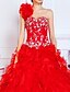 preiswerte Abendkleider-Ballkleid Ein-Schulter / Sweetheart Boden-Länge Organza Offener Rücken Abiball / Formeller Abend Kleid mit Perlenstickerei / Applikationen / Kaskaden Rüschen durch TS Couture®