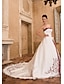 cheap Wedding Dresses-Hall Wedding Dresses Ball Gown Strapless Strapless Cathedral Train Satin Bridal Gowns With Embroidery Split Front 2024