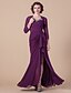 cheap Mother of the Bride Dresses-Sheath / Column Mother of the Bride Dress Wrap Included V Neck Floor Length Chiffon Long Sleeve with Criss Cross Beading Side Draping 2020