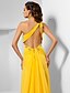cheap Special Occasion Dresses-Sheath / Column Elegant Open Back Prom Formal Evening Military Ball Dress One Shoulder Sleeveless Asymmetrical Chiffon with Beading Side Draping Flower 2020